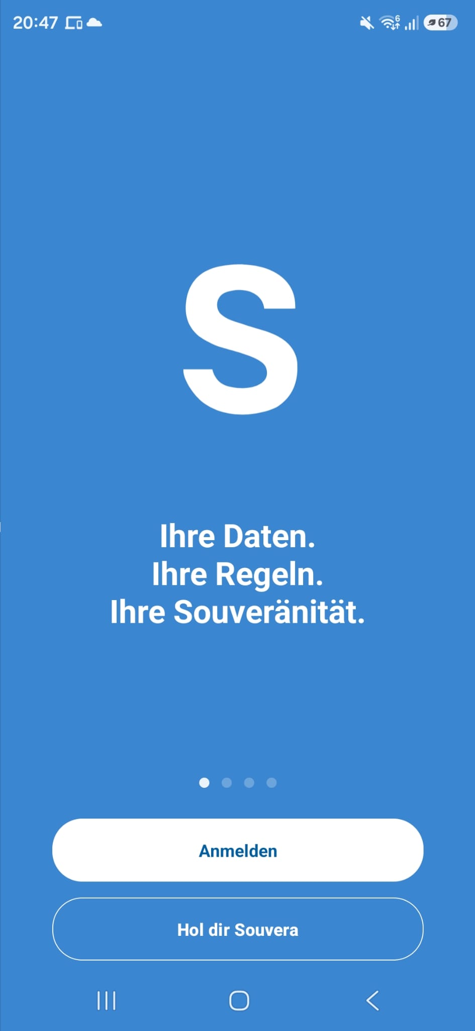 Souvera Workspace sign-in screen on Android
